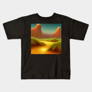 Digital Painting Of a Lush Wet Natural Scene On yellow Mountains Kids T-Shirt